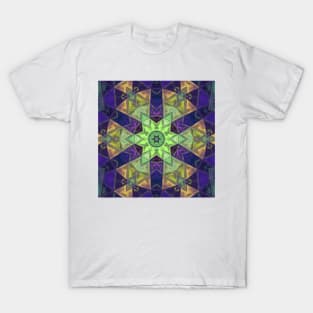 Mosaic Kaleidoscope Flower Green Purple and Yellow T-Shirt